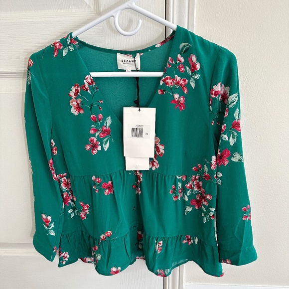 Sezane Silk Floral Button V-Neck Blouse - Picture 3 of 10